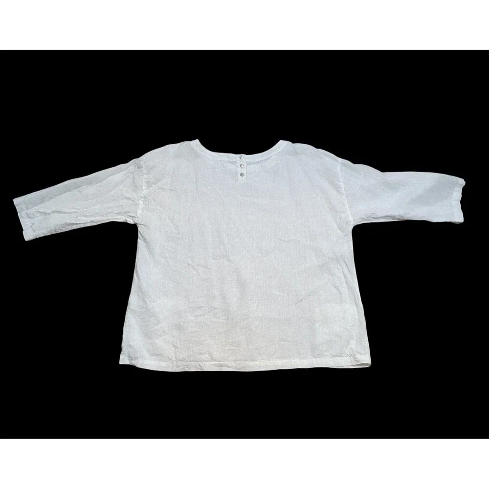 Eileen Fisher Linen Top Size Medium White Boxy Pockets Minimalist Lagenlook
